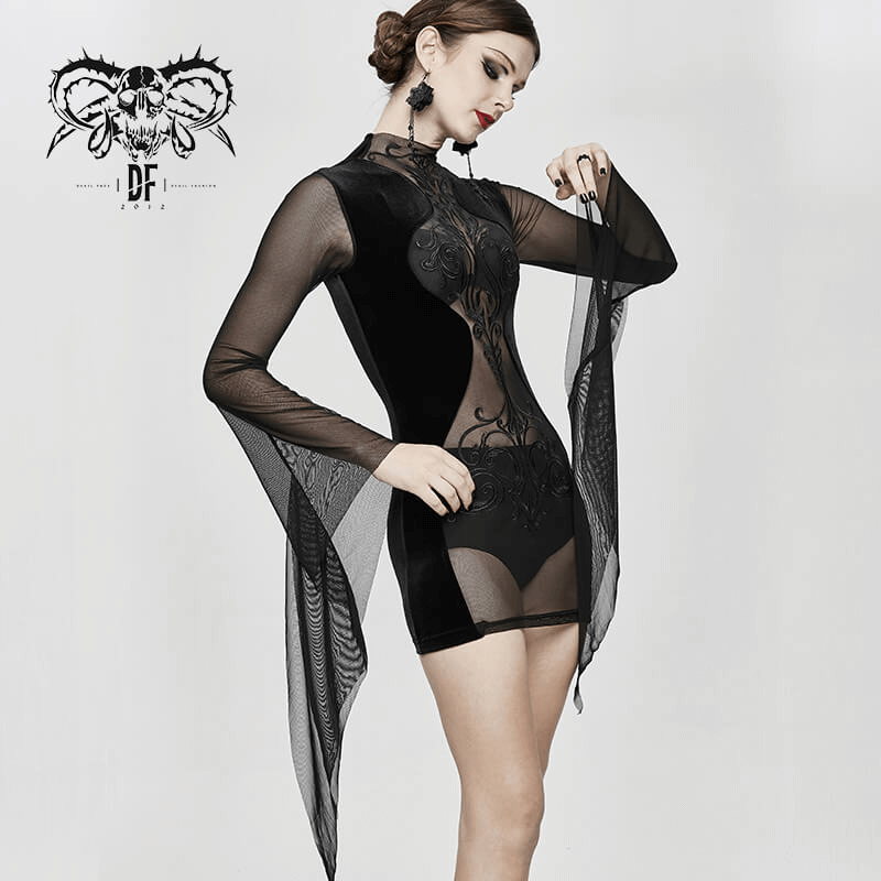 Gothic Black Tight Dress / Sheer Mini Dresses