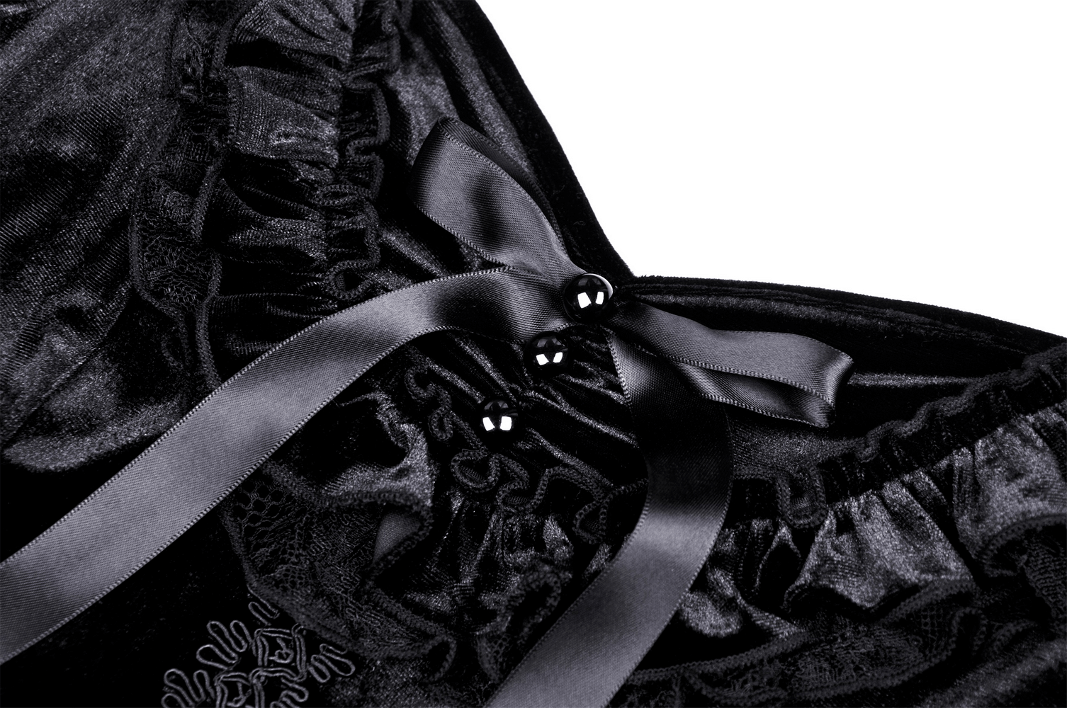 Gothic Black Velvet Top With Puff Sleeves and Lace-up Design
