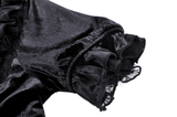 Gothic Black Velvet Top With Puff Sleeves and Lace-up Design