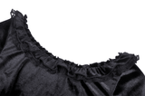 Gothic Black Velvet Top With Puff Sleeves and Lace-up Design
