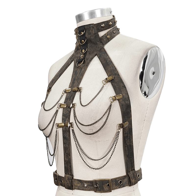 Gothic Body Harness Adorned with Metal Chains