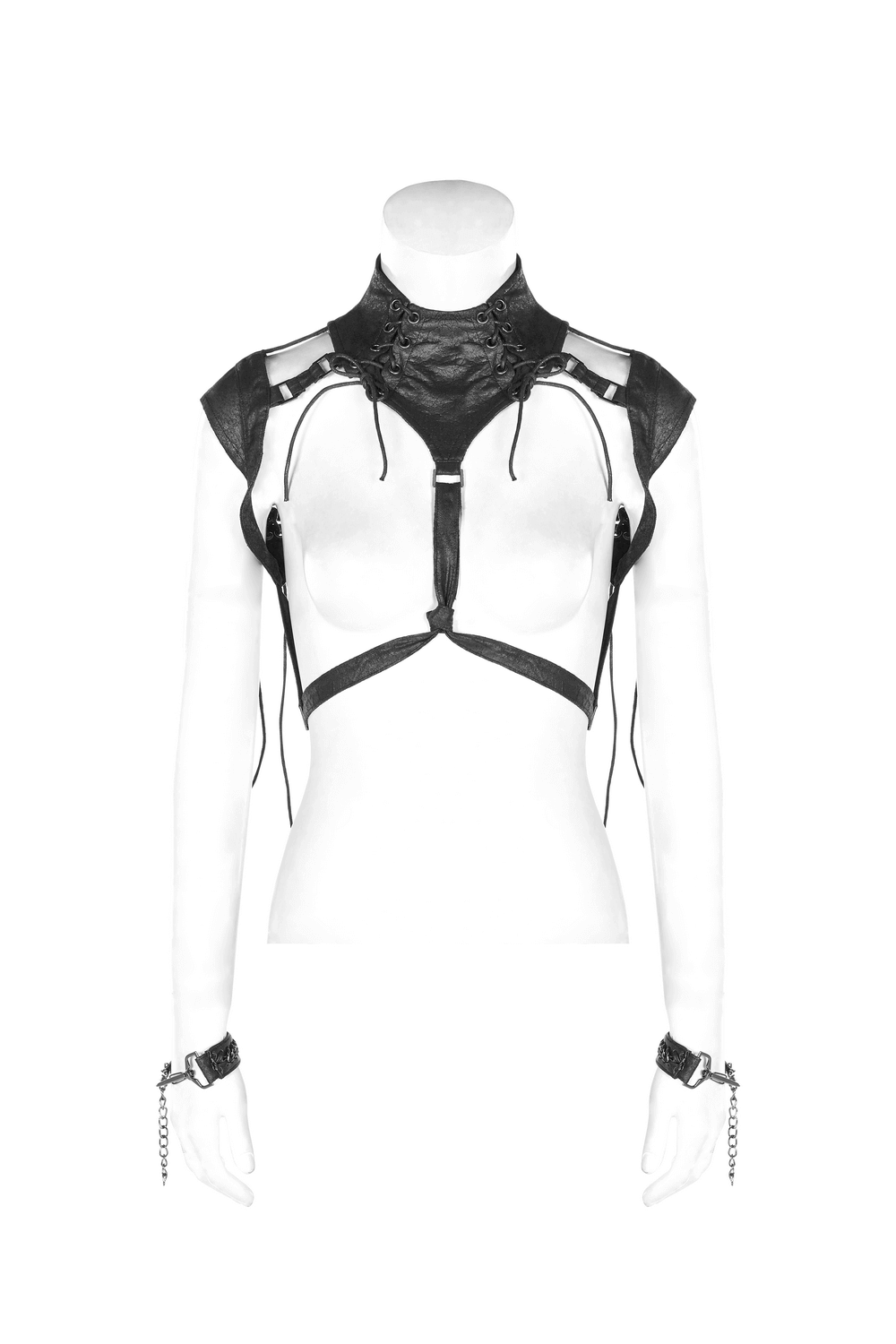 Gothic Cape with Distressed PU Leather and Delicate Chiffon
