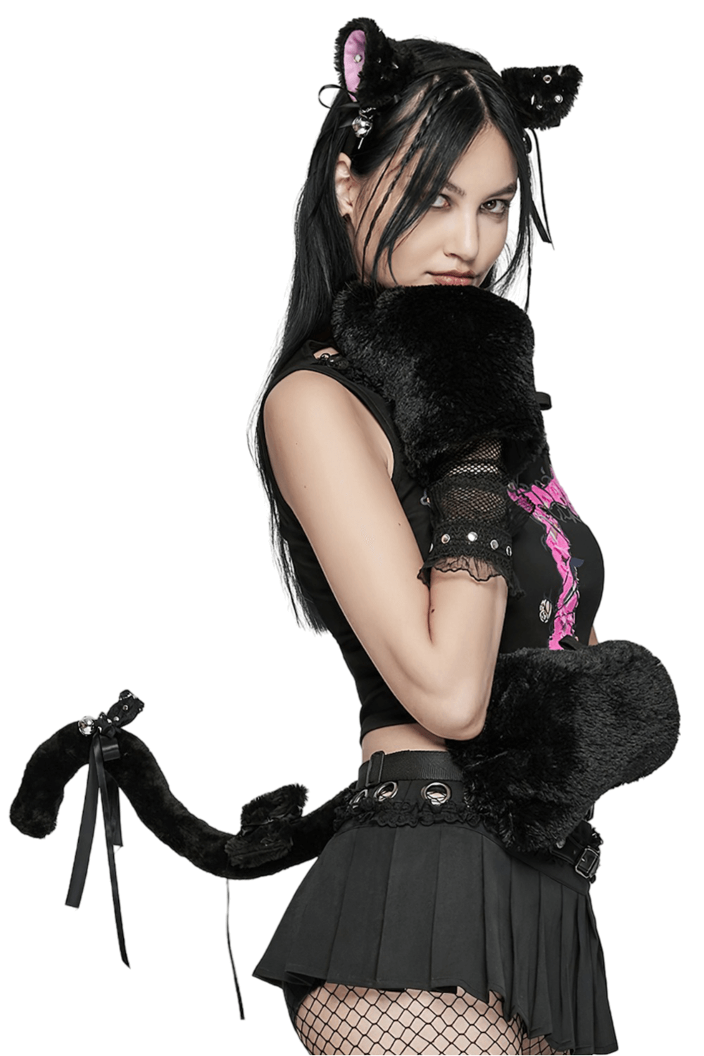 Gothic Cat Ear and Tail Kit with Studs and Jingle Bells