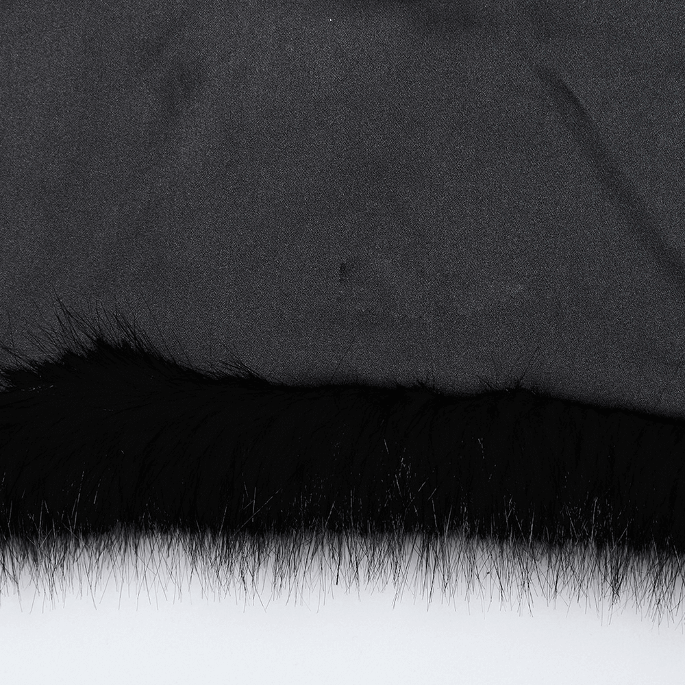 Gothic Cropped Faux Fur Jacket with Zipper and Rivet Details