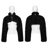 Gothic Cropped Faux Fur Jacket with Zipper and Rivet Details
