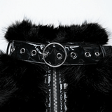 Gothic Cropped Faux Fur Jacket with Zipper and Rivet Details