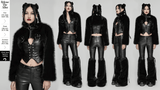 Gothic Cropped Faux Fur Jacket with Zipper and Rivet Details
