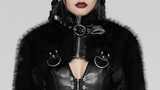Gothic Cropped Faux Fur Jacket with Zipper and Rivet Details