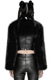 Gothic Cropped Faux Fur Jacket with Zipper and Rivet Details