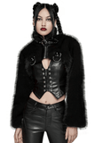 Gothic Cropped Faux Fur Jacket with Zipper and Rivet Details