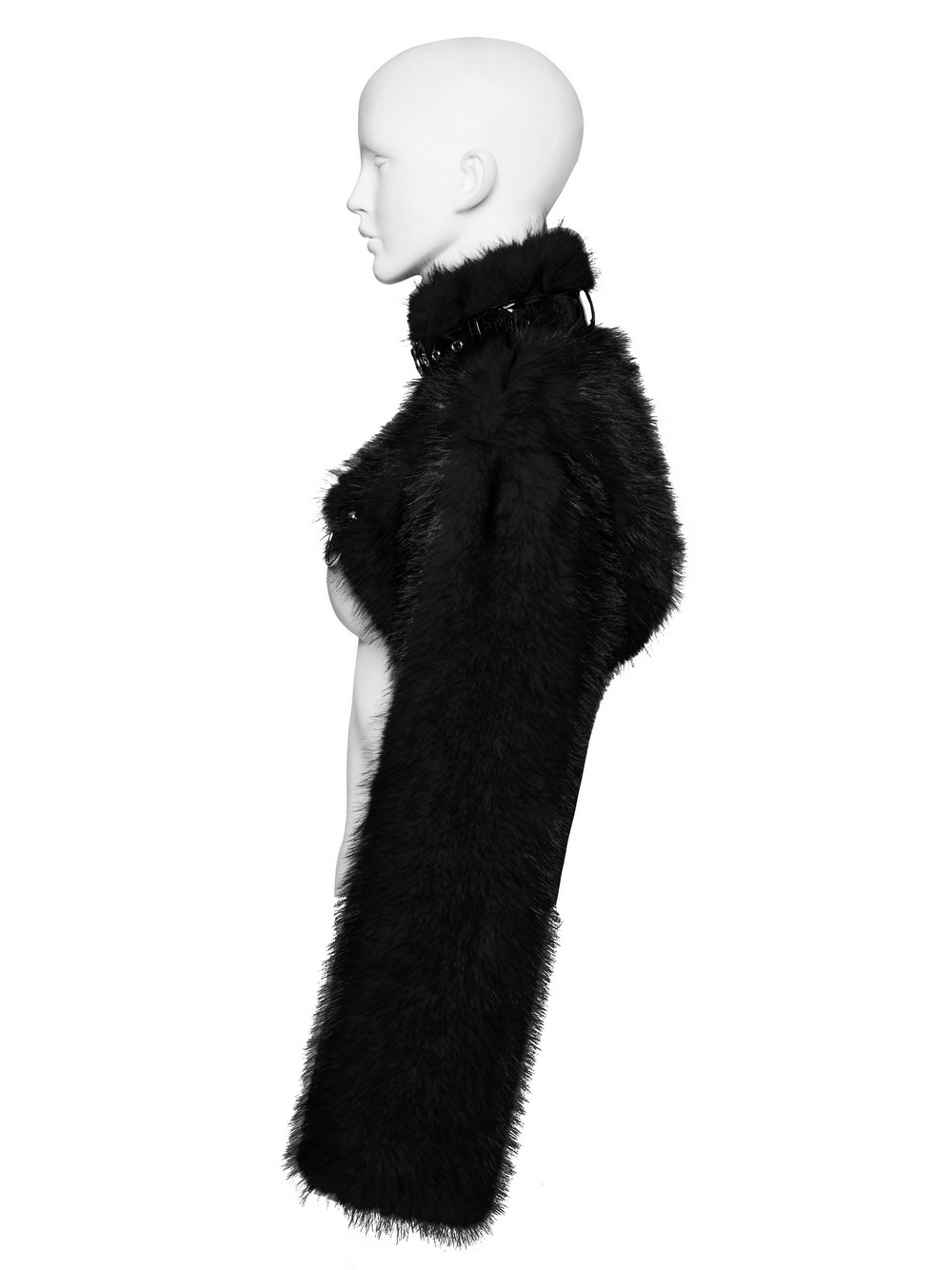 Gothic Cropped Faux Fur Jacket with Zipper and Rivet Details