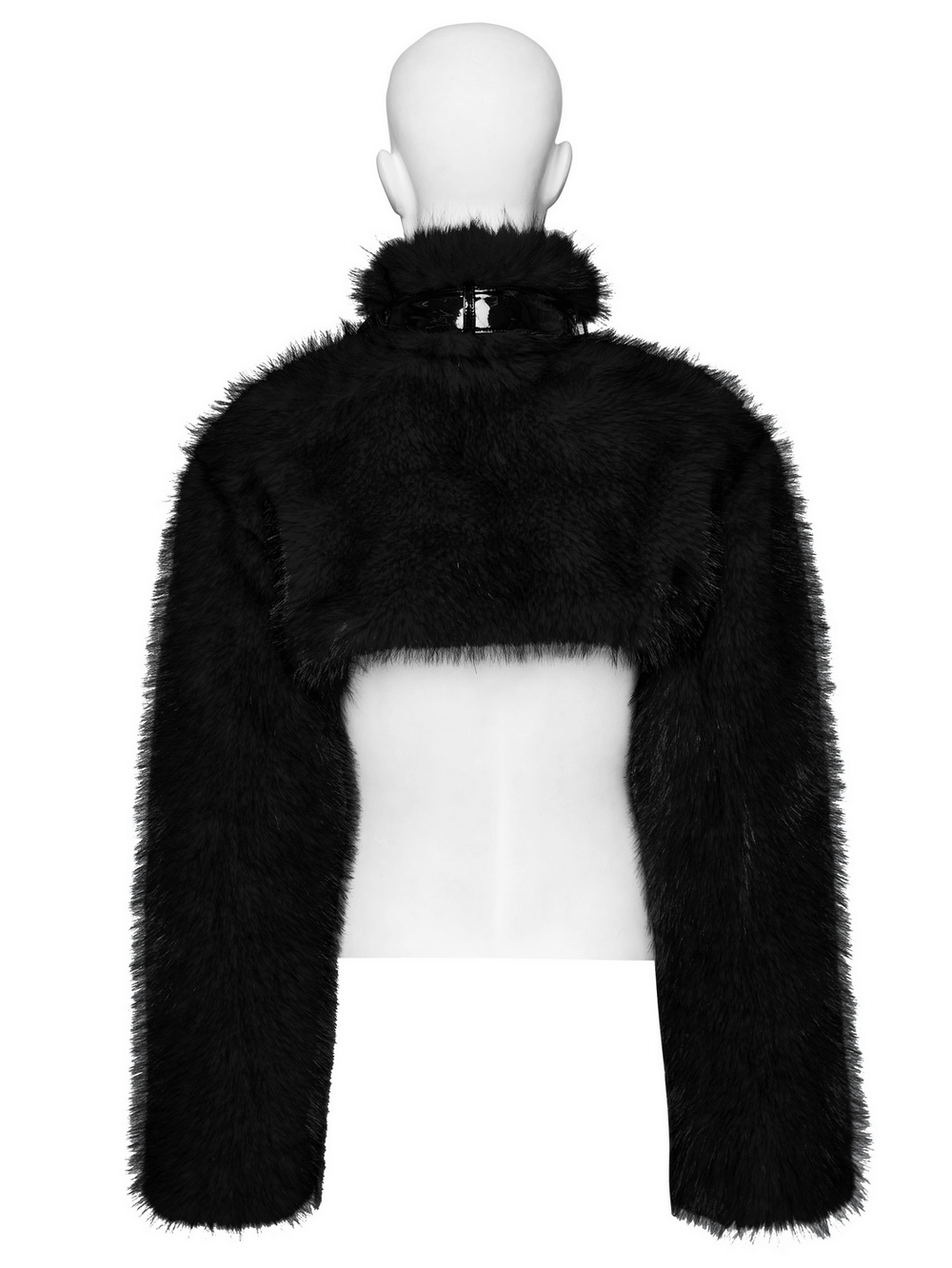 Gothic Cropped Faux Fur Jacket with Zipper and Rivet Details