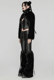 Gothic Cropped Faux Fur Jacket with Zipper and Rivet Details