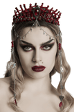 Gothic Crystal Crown with Silver Cross and Tassel Accents