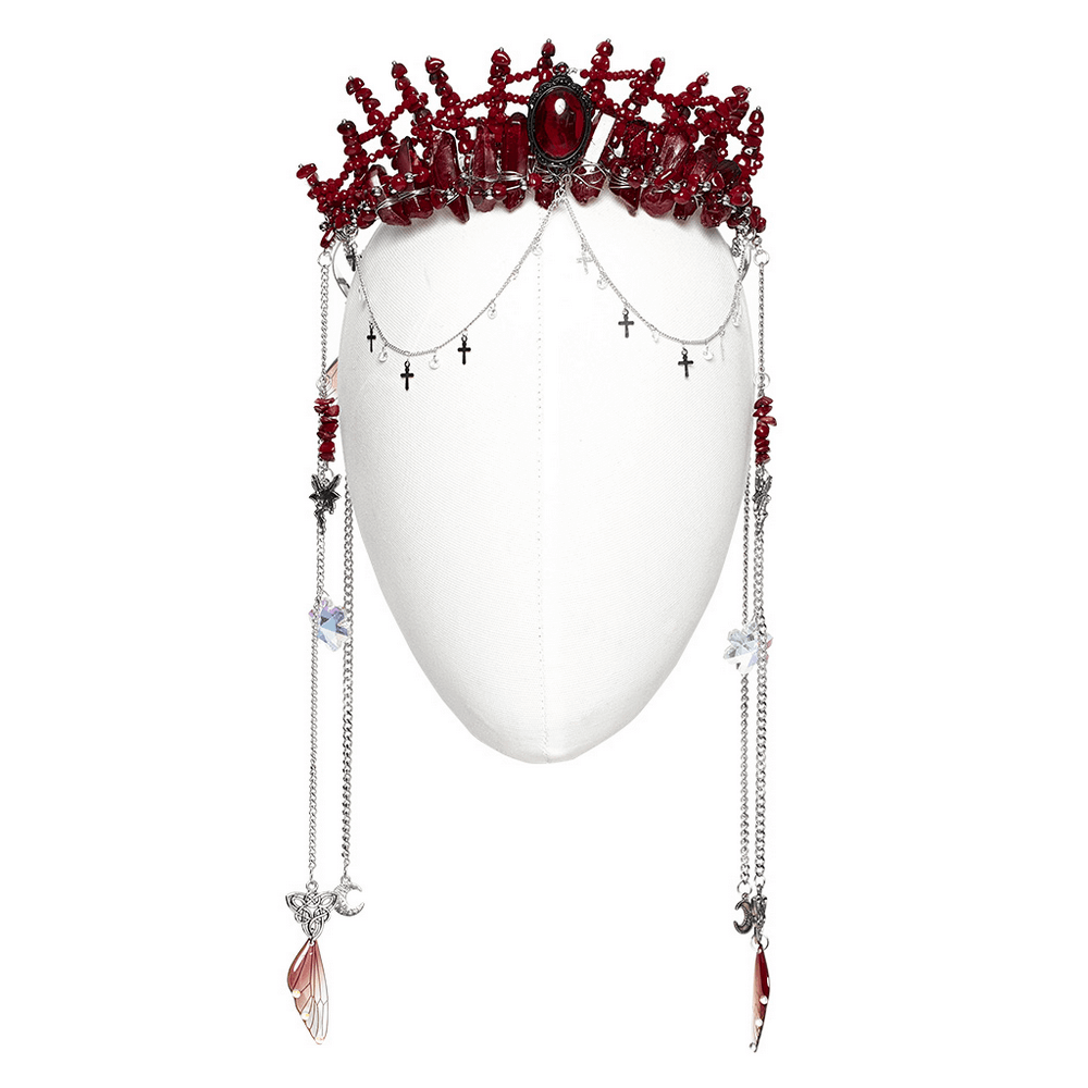 Gothic Crystal Crown with Silver Cross and Tassel Accents