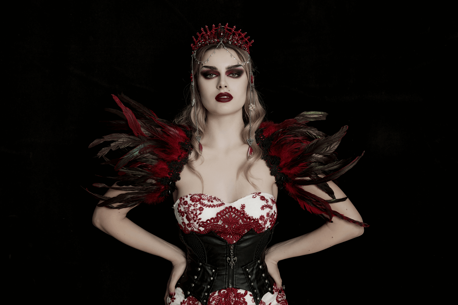 Gothic Crystal Crown with Silver Cross and Tassel Accents