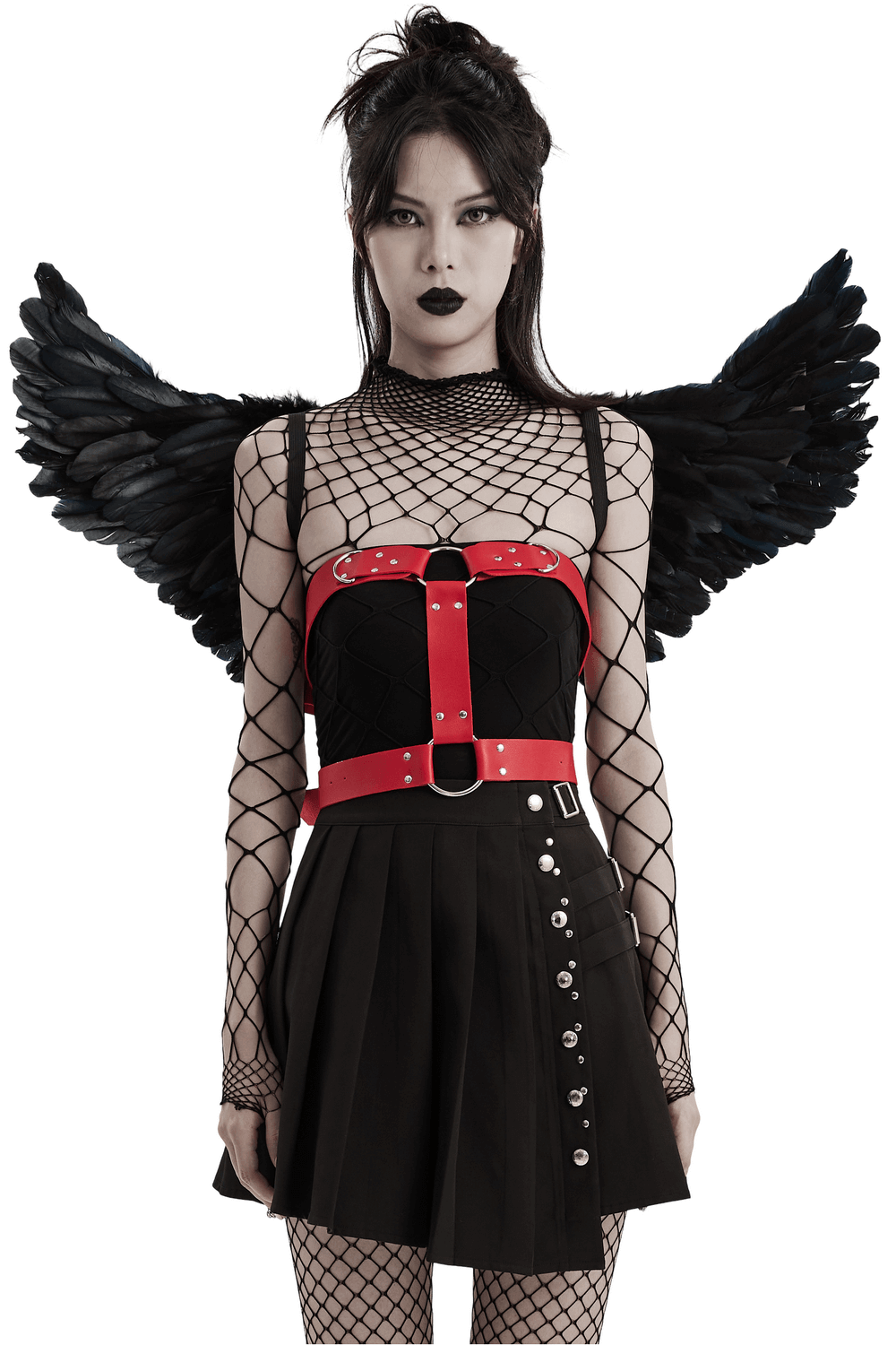 Gothic Demon Feather Wing Harness with Chains