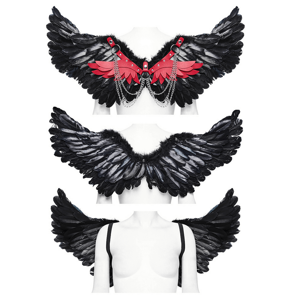 Gothic Demon Feather Wing Harness with Chains
