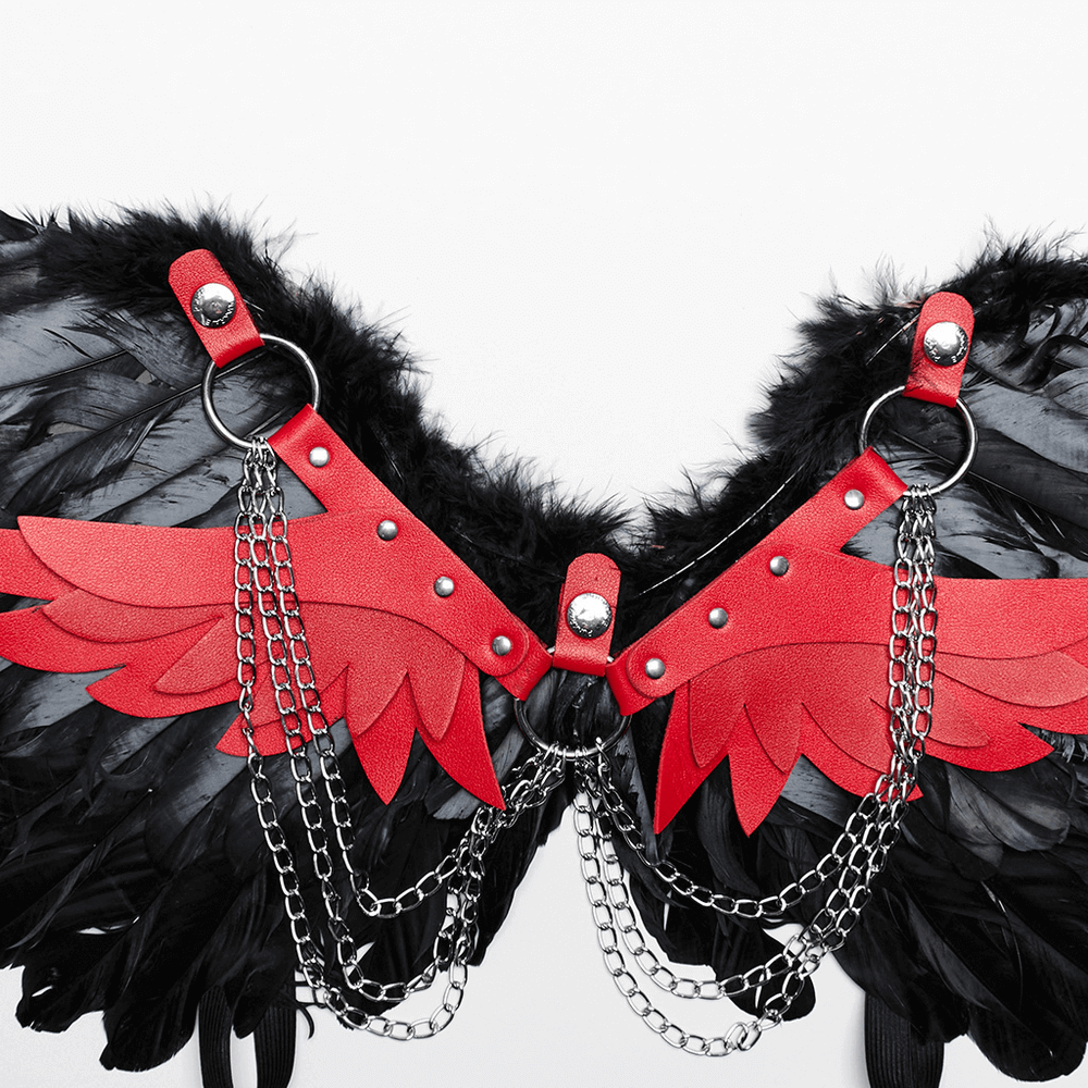 Gothic Demon Feather Wing Harness with Chains