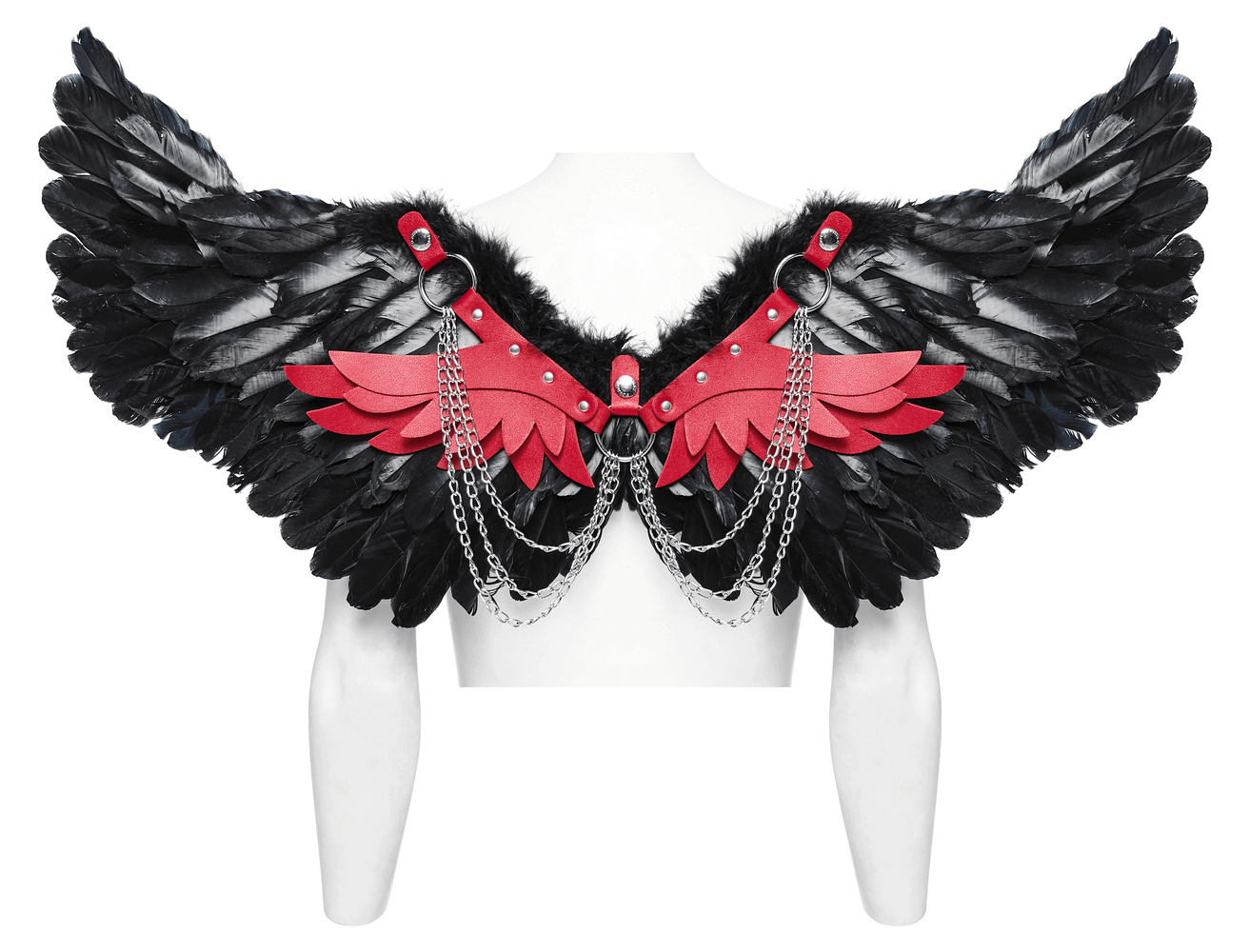Gothic Demon Feather Wing Harness with Chains