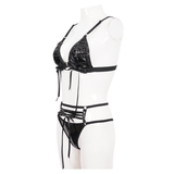 Gothic Faux Leather Lingerie Set / Black Bra and Panties