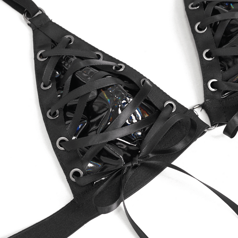 Gothic Faux Leather Lingerie Set / Black Bra and Panties