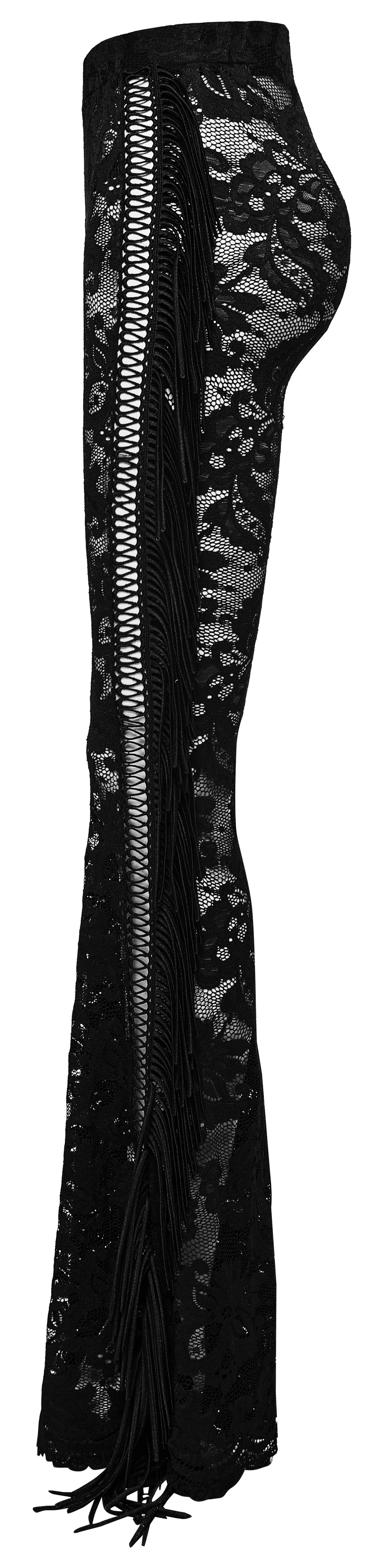 Gothic Flare Pants in Stylish Black Lace with Fringe