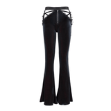 Gothic Flared Velvet Pants: Lace Hollow-Out Black Trousers
