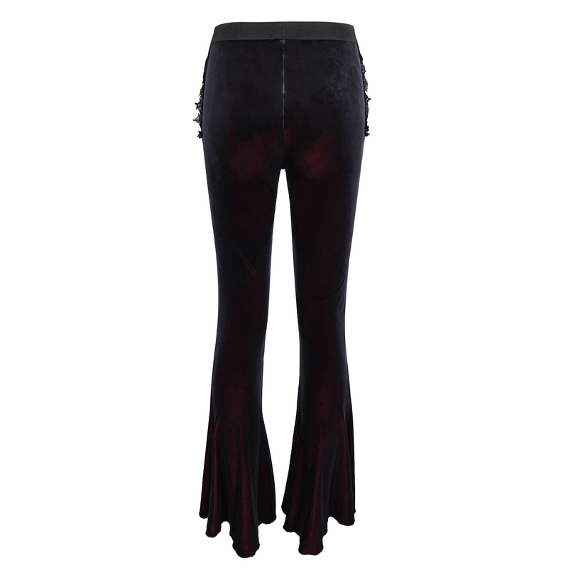 Gothic Flared Velvet Pants: Lace Hollow-Out Black Trousers