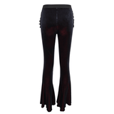 Gothic Flared Velvet Pants: Lace Hollow-Out Black Trousers