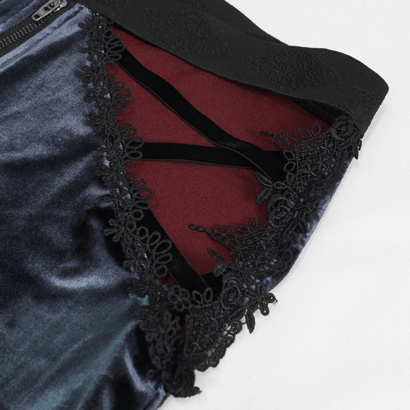 Gothic Flared Velvet Pants: Lace Hollow-Out Black Trousers