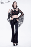 Gothic Flared Velvet Pants: Lace Hollow-Out Black Trousers