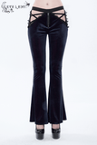 Gothic Flared Velvet Pants: Lace Hollow-Out Black Trousers