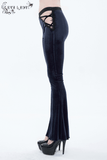 Gothic Flared Velvet Pants: Lace Hollow-Out Black Trousers