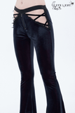 Gothic Flared Velvet Pants: Lace Hollow-Out Black Trousers