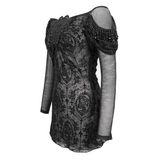 Gothic Floral Sheer Black Top / Lace Long Sleeve Fashion