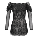 Gothic Floral Sheer Black Top / Lace Long Sleeve Fashion