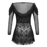 Gothic Floral Sheer Black Top / Lace Long Sleeve Fashion