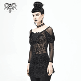 Gothic Floral Sheer Black Top / Lace Long Sleeve Fashion