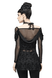 Gothic Floral Sheer Black Top / Lace Long Sleeve Fashion