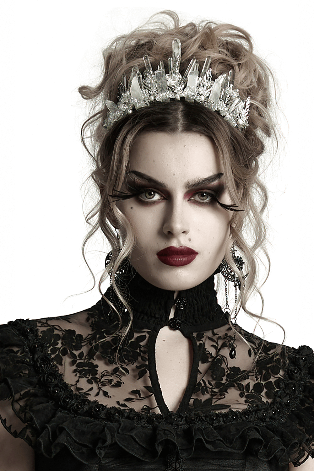 Gothic Frosted Spike Crown with White Crystals