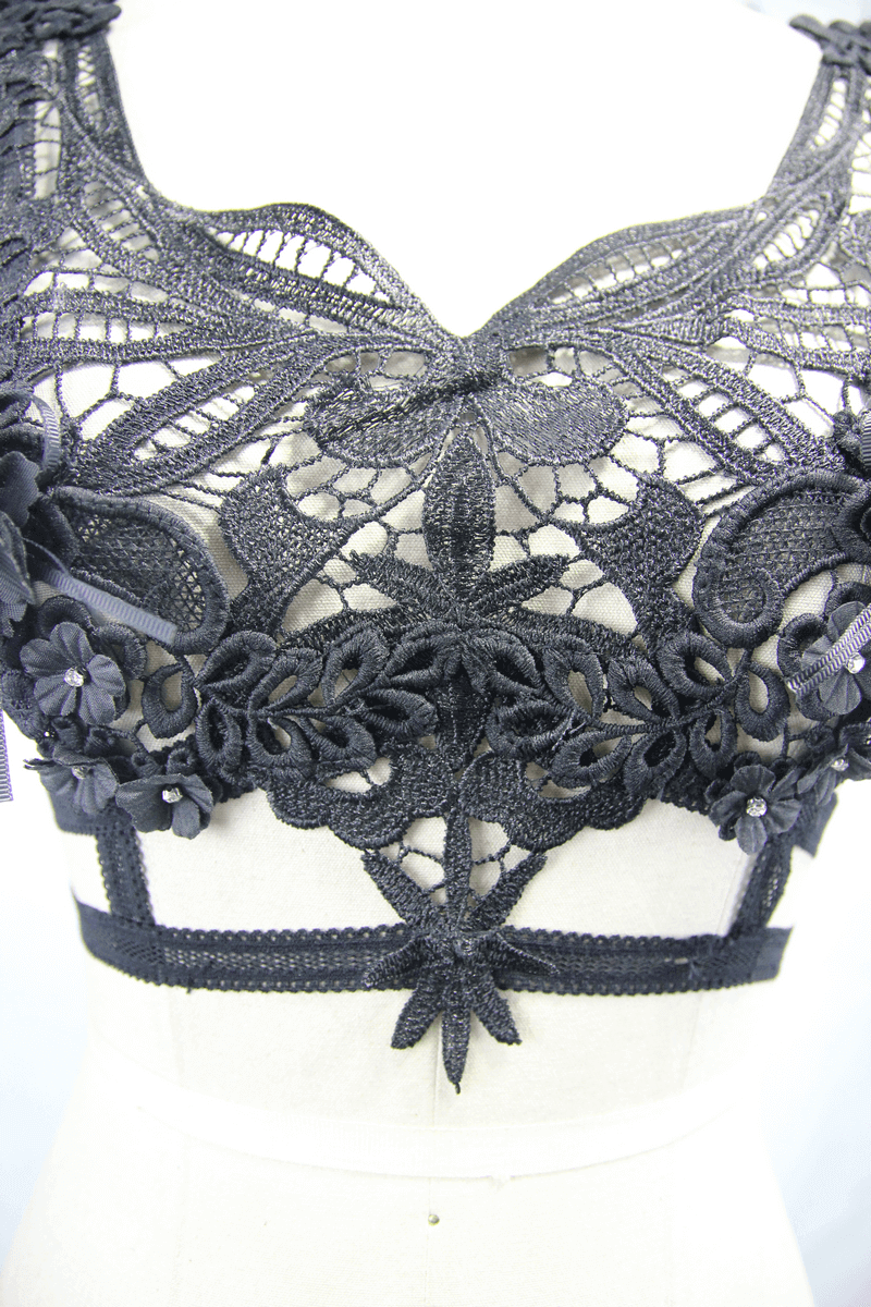 Gothic Guipure Top with Feather / Top with Strapped Back