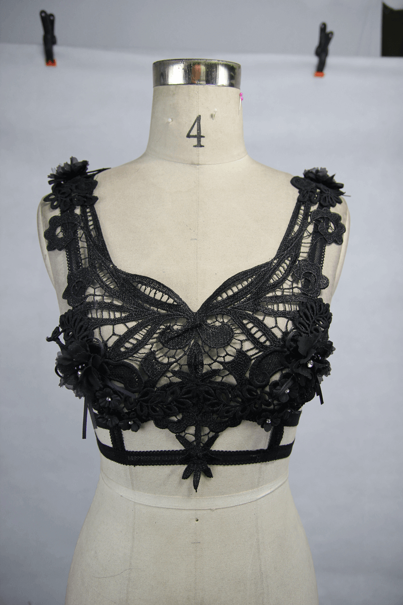 Gothic Guipure Top with Feather / Top with Strapped Back