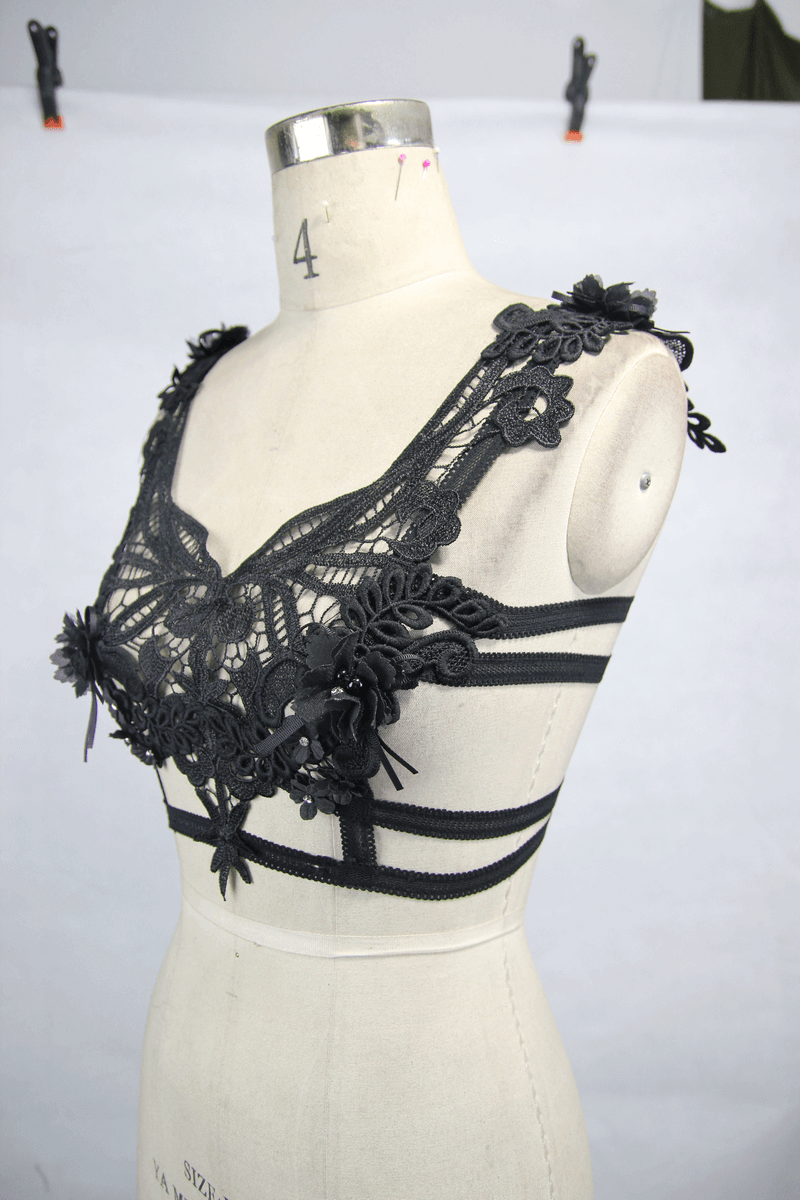 Gothic Guipure Top with Feather / Top with Strapped Back