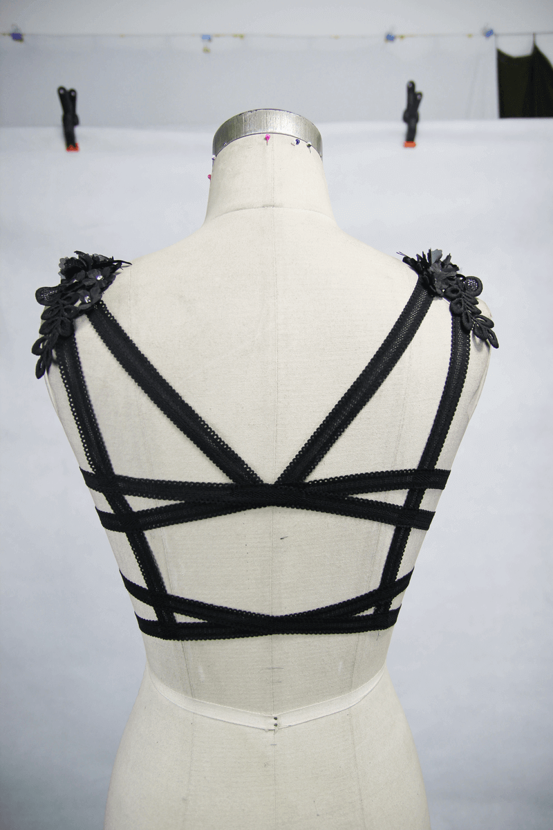 Gothic Guipure Top with Feather / Top with Strapped Back