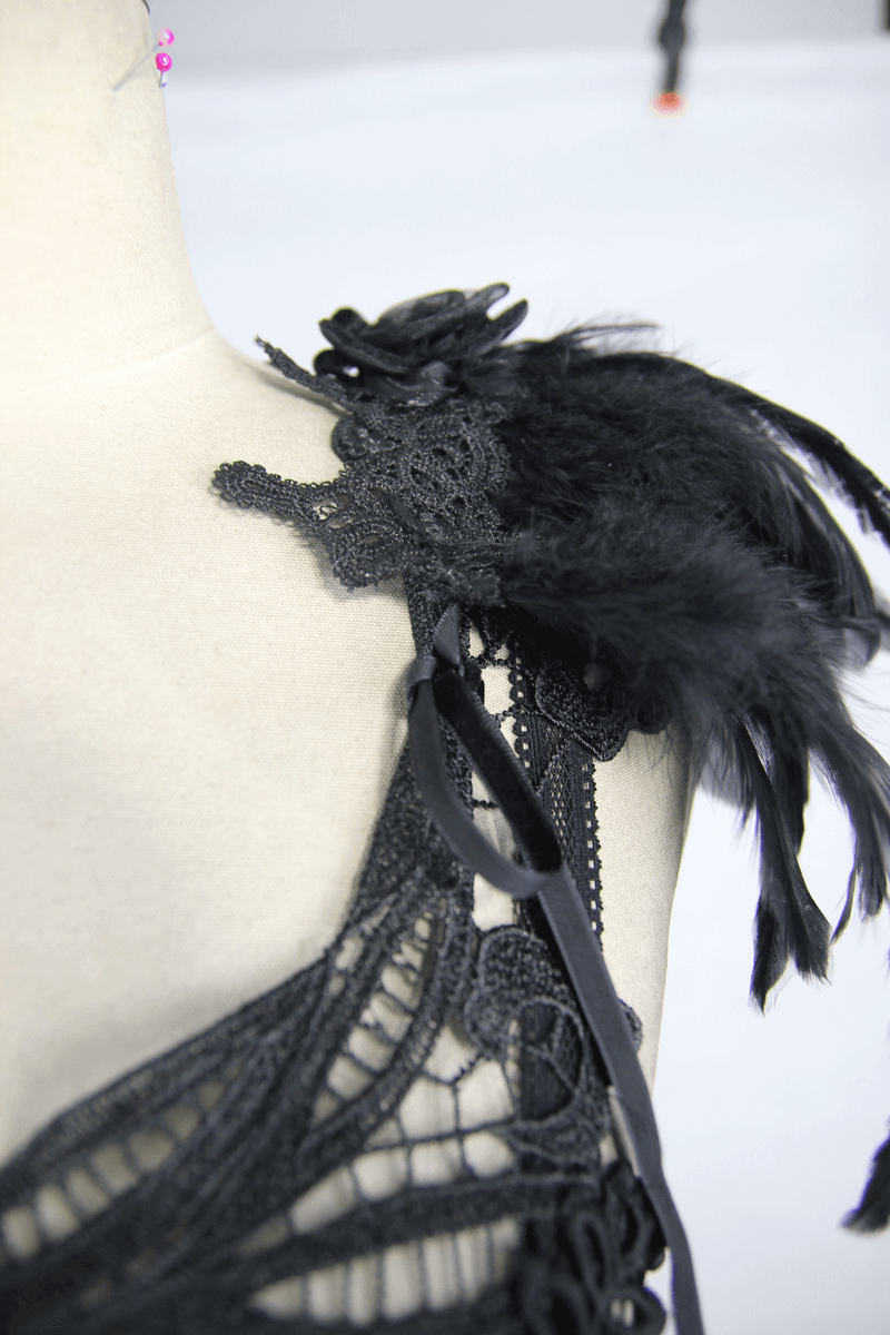 Gothic Guipure Top with Feather / Top with Strapped Back