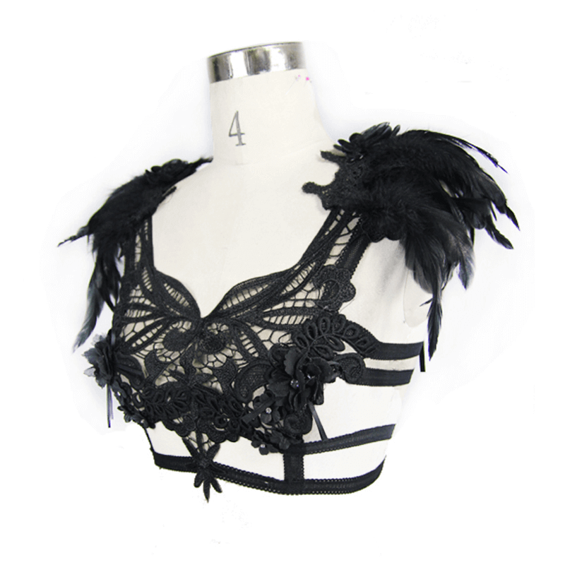 Gothic Guipure Top with Feather / Top with Strapped Back
