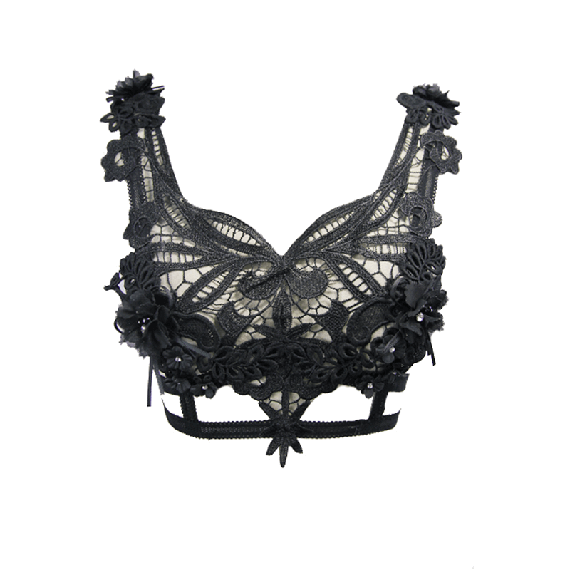 Gothic Guipure Top with Feather / Top with Strapped Back