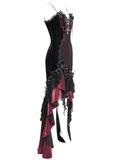 Gothic High-Low Velvet Dress with Lace Trim and Cross Charm