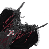 Gothic High-Low Velvet Dress with Lace Trim and Cross Charm